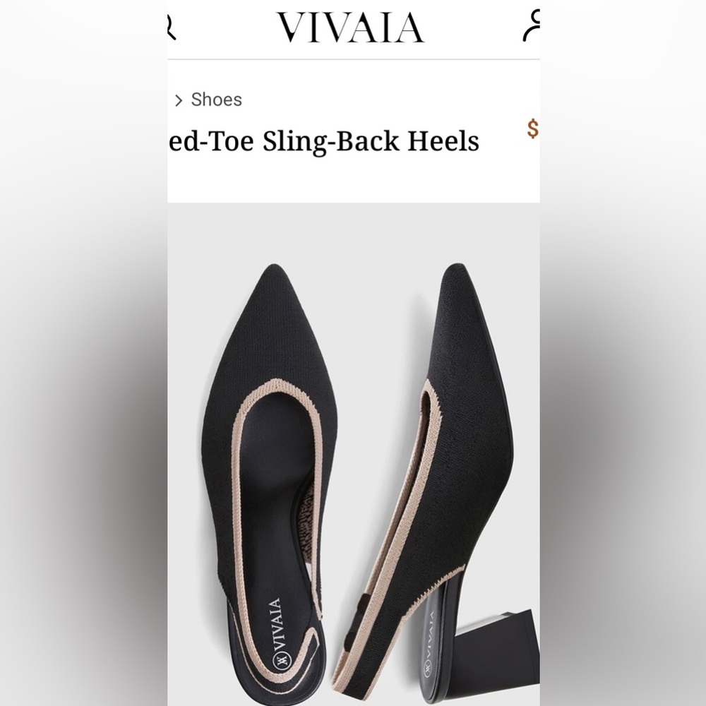 Vivaia black pointed toe sling back heels, size 39 (US 8)
